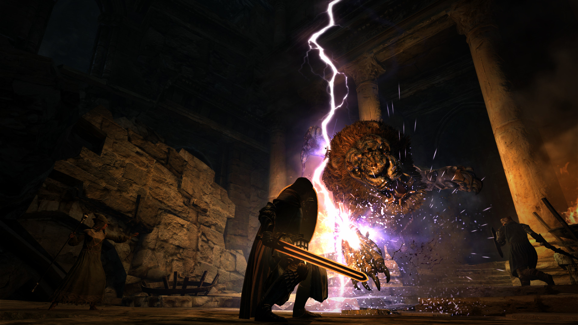 Крупный план снаряжения и врагов в Dark Arisen